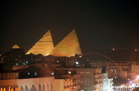 Postcard Giza - pyramids in the night
