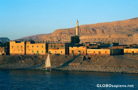 Postcard The Nile Valley - a town & felucca