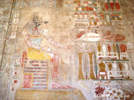 Postcard Temple of Hatshepsut - jackal God Anubis accepting