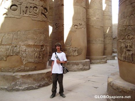 Postcard Karnak - Hippodrome columns with Son for Scale