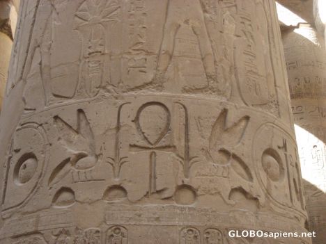 Postcard Karnak - close up of column carvings