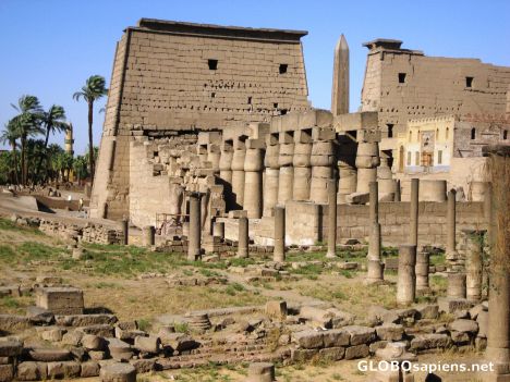 Postcard Luxor Temple-Obelisk seen looking toward entrance