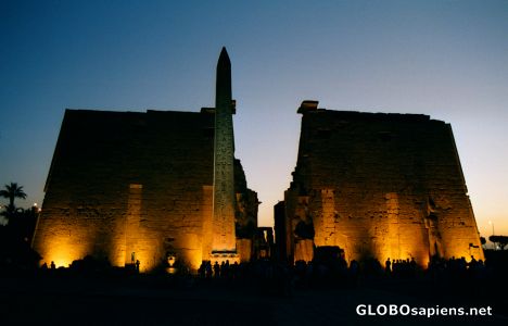 Postcard Luxor - the Luxor Temple's first pylon at night