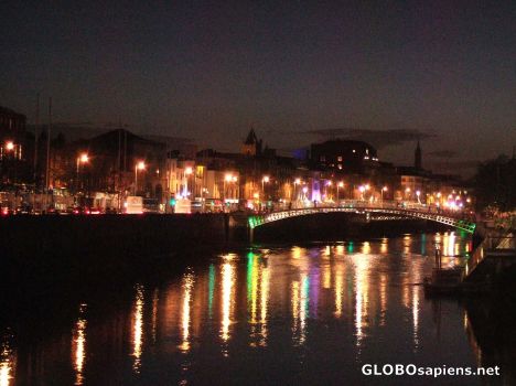Postcard River Liffey at Night (green light)
