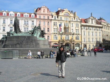 Postcard Prague's Jan Hus Memorial in Old Town Square