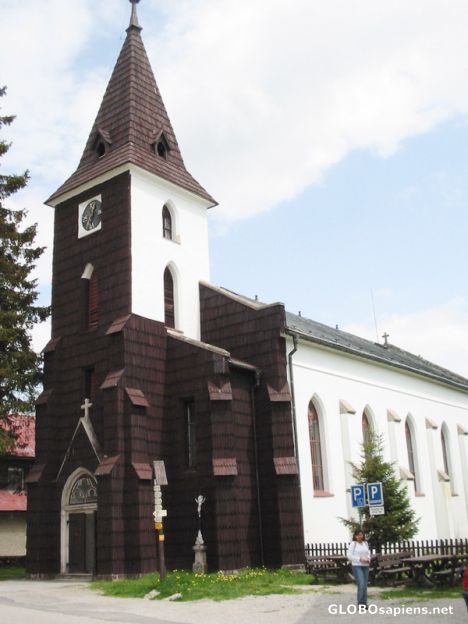 Postcard Kvilda Village - View of Church and steeple