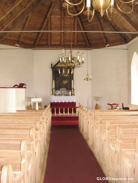 Postcard Viðareiði church interior