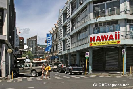 Postcard Papeete Downtown Market: a shopping street
