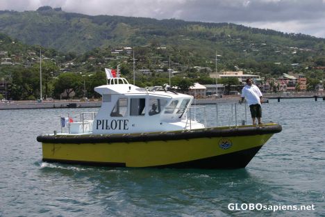 Postcard Papeete Harbor pilot boat
