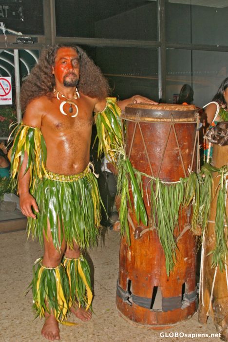 Postcard Marquesan dancer at Faa'a airport