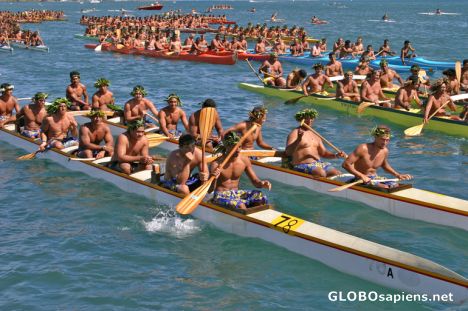 Postcard Papeete Harbor: July canoe races