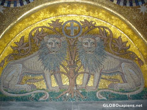 Postcard Lion fresco at Mount St. Odile
