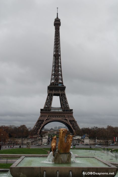 Postcard Eiffel Tower in grey november day