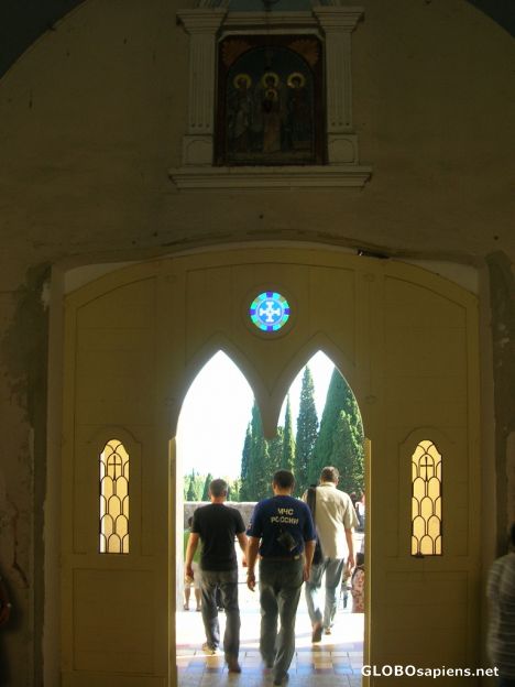 Postcard Republic of Abkhazia. Exit of the monastery