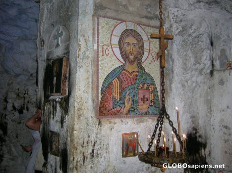 Postcard Republic of Abkhazia. Inside Apostle Simon cave