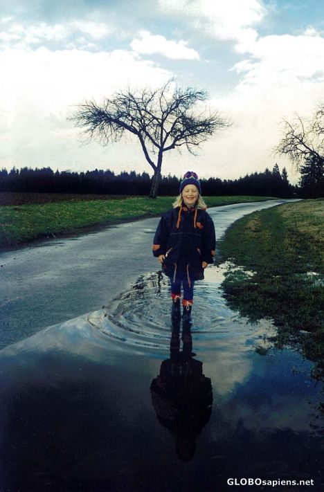 Postcard Girl in a Puddle