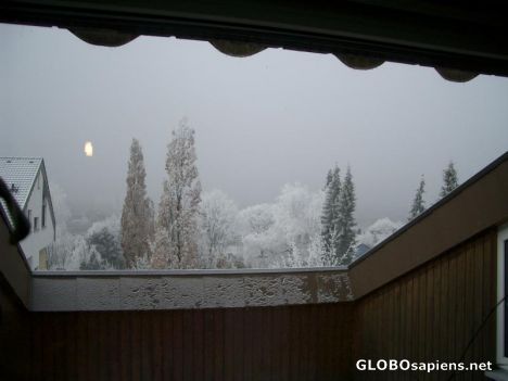 Postcard Snowy view in grey winter