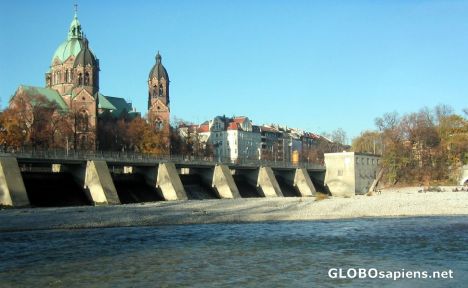 Postcard The Isar, close to Munich city center