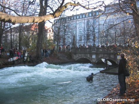Postcard River surfers in Munich