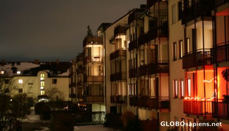 Postcard Munich flats at night