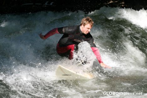 Postcard Eisbach river-surfer in Munich