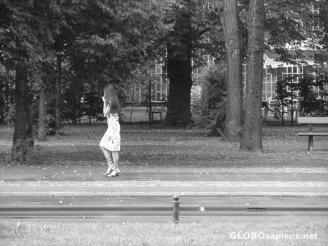 Postcard woman walking