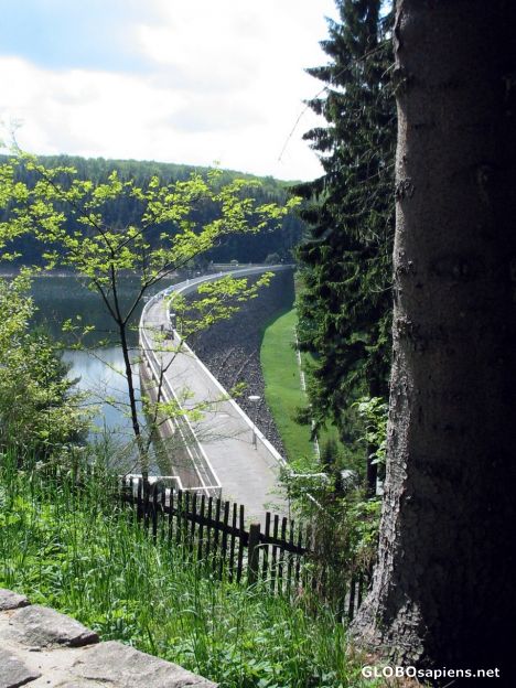 Postcard View of the Saidenbach Dam from afar