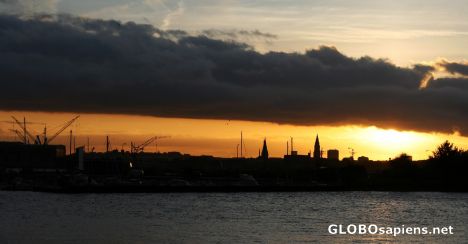 Postcard The city of Kiel at sunset