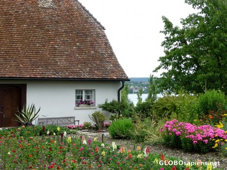 Postcard A small island in Lake Constance -