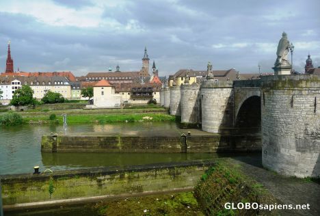 Postcard Old bridge across Main river -