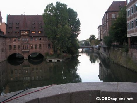 Postcard Holy Ghost Hospital and Pegnitz River