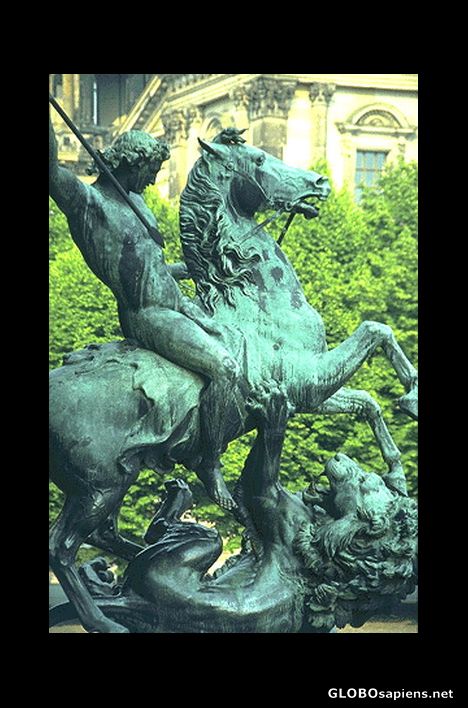 Postcard Sculpture of Warrior and Lion