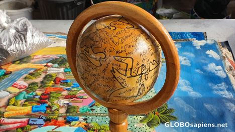 Postcard Globe made of coconut