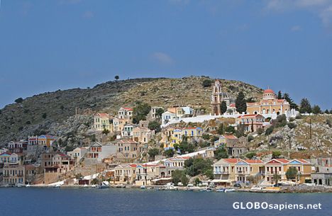 Postcard Yialos, the lower part of Symi town