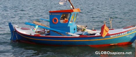 Postcard Cartoon boat in Vathi