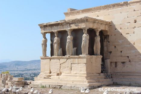 Postcard Women figures as colums on Akropol