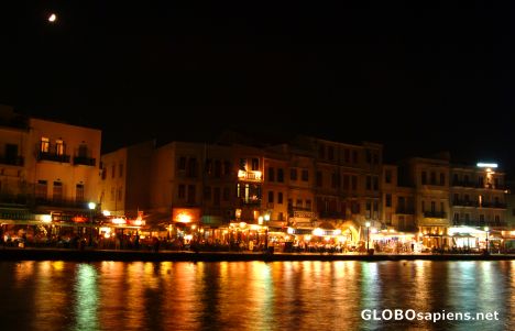 Postcard Chania - night in the harbour