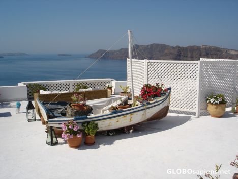 Postcard Boat in Santorini