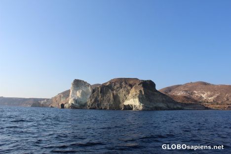 Postcard Clifs of Santorini seen from the yacht