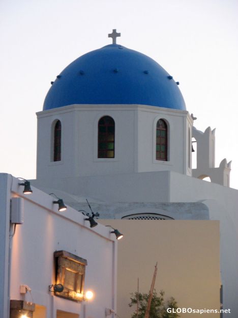 Postcard Blue domed Church in Oia