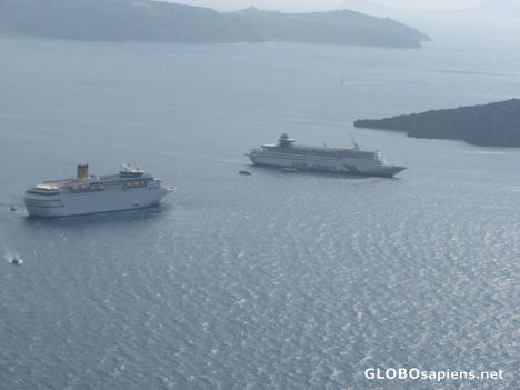 Postcard Cruise Ships on the Caldera