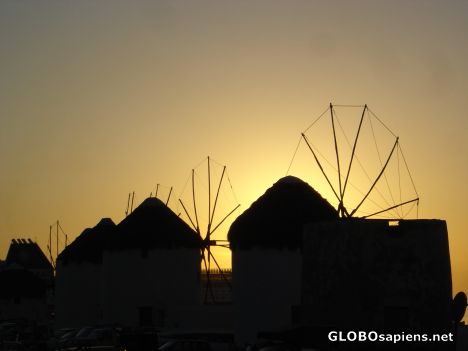 Postcard Windmills at sunset