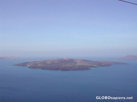 Postcard tip of volcano, near Santorini