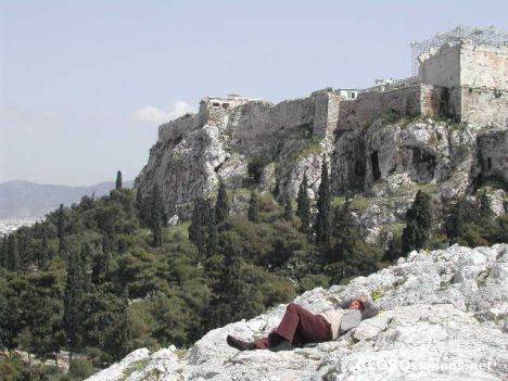 Postcard Greek man sleeps, Athens
