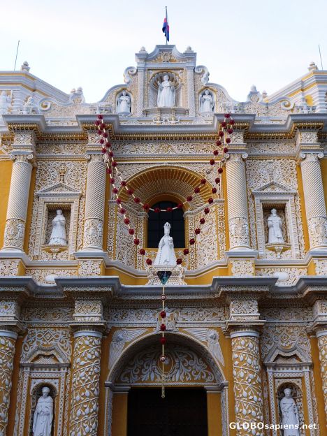 Postcard Catedral de la Merced with large rosary hung
