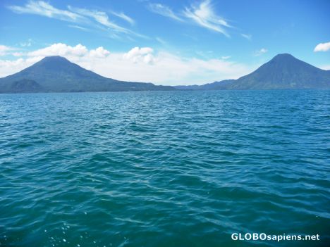 Postcard Lake Atitlan with Volcanoes San Pedro and Toliman