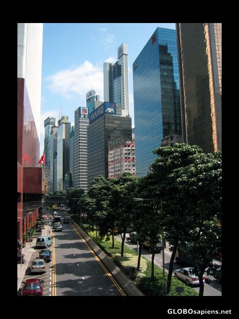 Postcard Skyline along a central street in Hong Kong