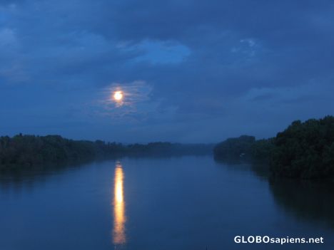 Postcard Moon over the Donau river