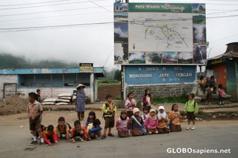 Postcard children waiting for bus