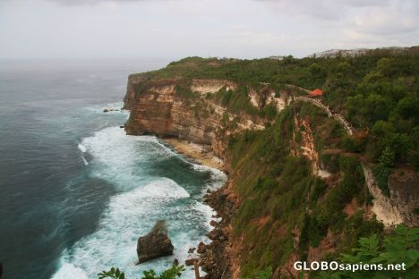 Postcard famous view of uluwatu cliff from the temple